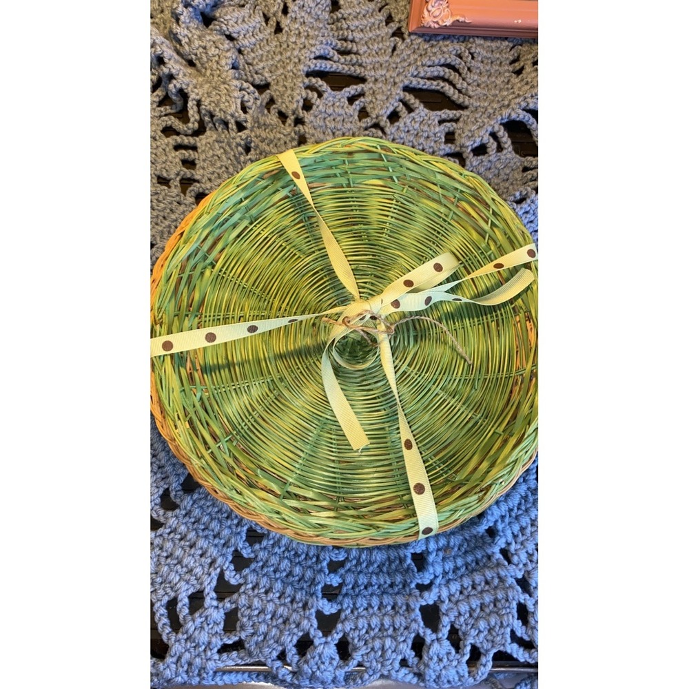 Vintage Wicker Picnic Paper Plate Holders SET OF 3 Green and Brown - Picture 2 of 3